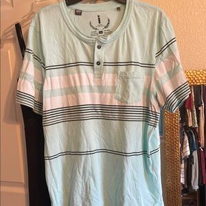 NWOT Men's Light Mint Striped Henley Pocket Tee - Uby Jeabs by Buffalo
